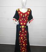 Red and black aari work chiffon polyester islamic party wear festive farasha