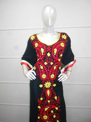 Red and black aari work chiffon polyester islamic party wear festive farasha 2