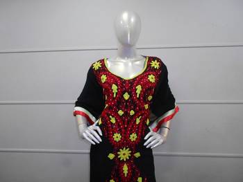 Red and black aari work chiffon polyester islamic party wear festive farasha 3