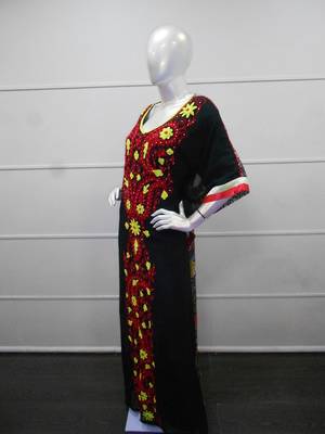 Red and black aari work chiffon polyester islamic party wear festive farasha 4