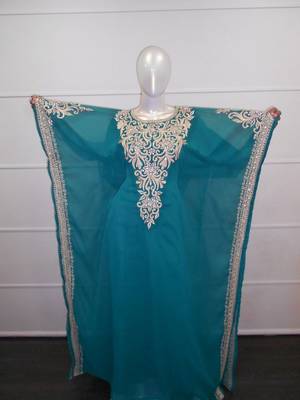 Turqouise aari work chiffon polyester islamic party wear festive farasha 1