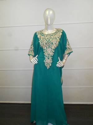 Turqouise aari work chiffon polyester islamic party wear festive farasha 2