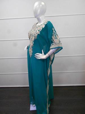 Turqouise aari work chiffon polyester islamic party wear festive farasha 3
