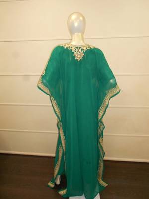 Turqouise aari work chiffon polyester islamic party wear festive farasha 4