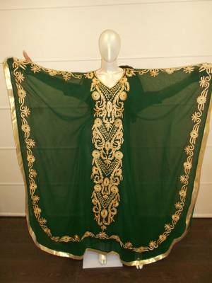 Green aari work chiffon polyester islamic party wear festive farasha 1