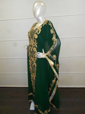 Green aari work chiffon polyester islamic party wear festive farasha 3