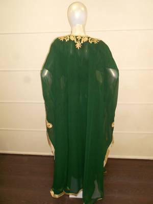 Green aari work chiffon polyester islamic party wear festive farasha 4
