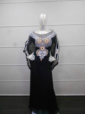 Black aari work chiffon polyester islamic party wear festive farasha 1
