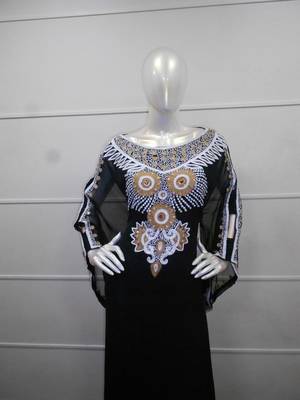 Black aari work chiffon polyester islamic party wear festive farasha 2