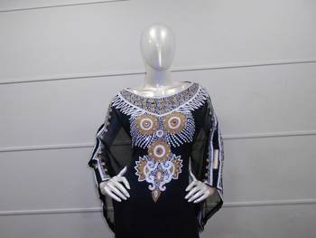 Black aari work chiffon polyester islamic party wear festive farasha 3