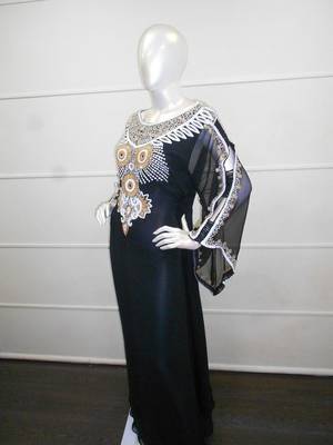 Black aari work chiffon polyester islamic party wear festive farasha 4