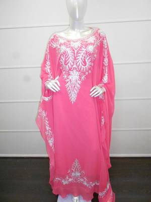 Pink aari work chiffon polyester islamic party wear festive farasha 1