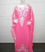 Pink aari work chiffon polyester islamic party wear festive farasha