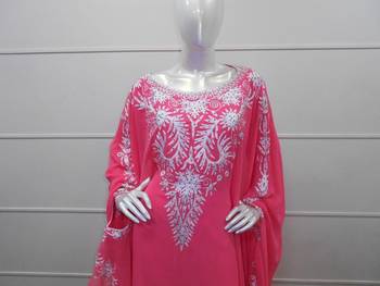 Pink aari work chiffon polyester islamic party wear festive farasha 2