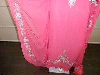 Pink aari work chiffon polyester islamic party wear festive farasha 3
