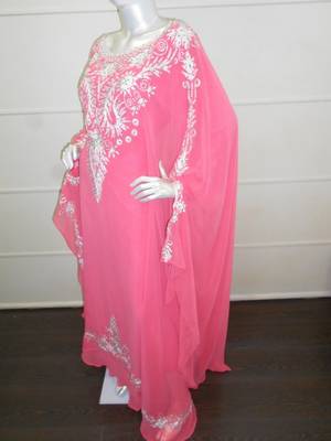 Pink aari work chiffon polyester islamic party wear festive farasha 4
