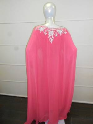 Pink aari work chiffon polyester islamic party wear festive farasha 5
