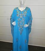 Blue aari work chiffon polyester islamic party wear festive farasha
