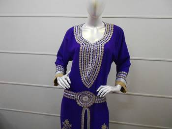 Purple aari work chiffon polyester islamic party wear festive kaftan 2