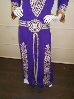 Purple aari work chiffon polyester islamic party wear festive kaftan 3