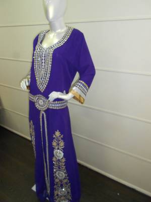Purple aari work chiffon polyester islamic party wear festive kaftan 4