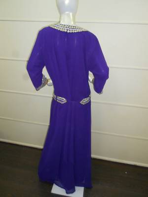 Purple aari work chiffon polyester islamic party wear festive kaftan 5