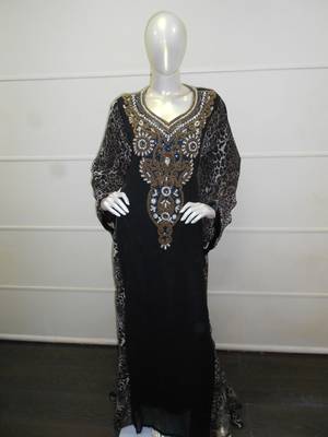 Black zari work chiffon polyester islamic party wear festive farasha 1
