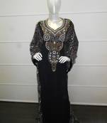 Black zari work chiffon polyester islamic party wear festive farasha