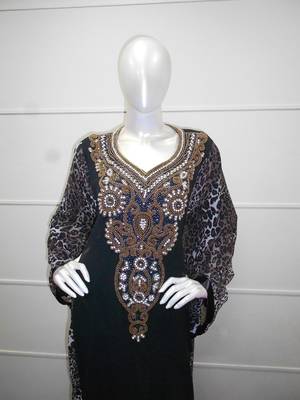 Black zari work chiffon polyester islamic party wear festive farasha 2
