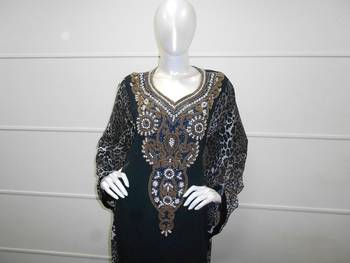Black zari work chiffon polyester islamic party wear festive farasha 3
