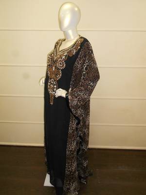 Black zari work chiffon polyester islamic party wear festive farasha 4