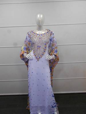 White zari work chiffon polyester islamic party wear festive farasha 1