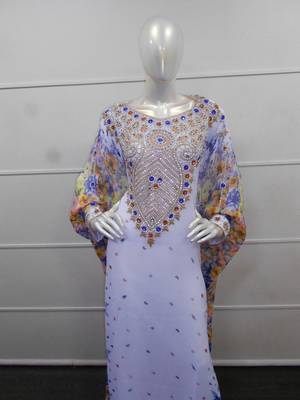 White zari work chiffon polyester islamic party wear festive farasha 2