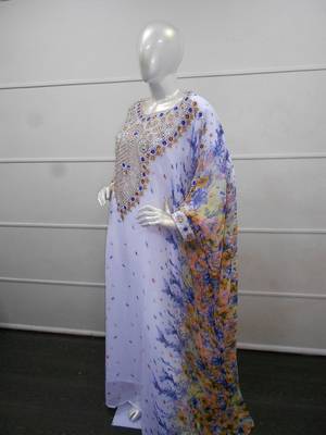 White zari work chiffon polyester islamic party wear festive farasha 3