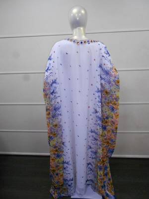 White zari work chiffon polyester islamic party wear festive farasha 4