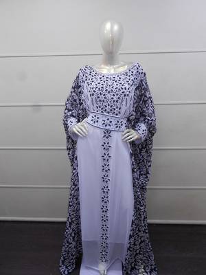 White zari work chiffon polyester islamic party wear festive farasha 1