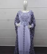 White zari work chiffon polyester islamic party wear festive farasha