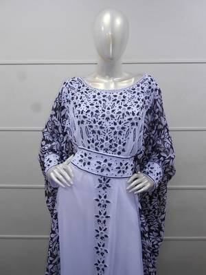 White zari work chiffon polyester islamic party wear festive farasha 2