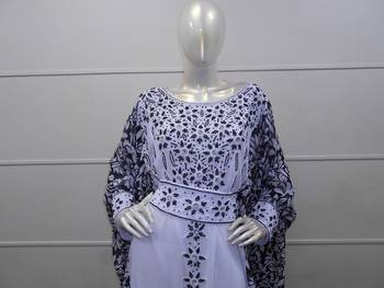 White zari work chiffon polyester islamic party wear festive farasha 3