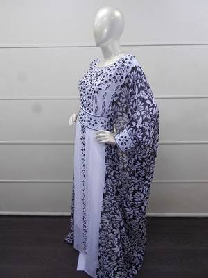White zari work chiffon polyester islamic party wear festive farasha 4