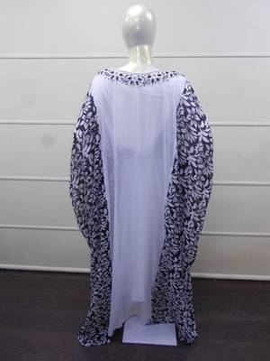 White zari work chiffon polyester islamic party wear festive farasha 5