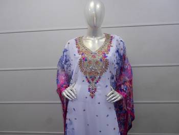 White zari work chiffon polyester islamic party wear festive farasha 2