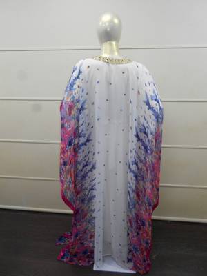 White zari work chiffon polyester islamic party wear festive farasha 4