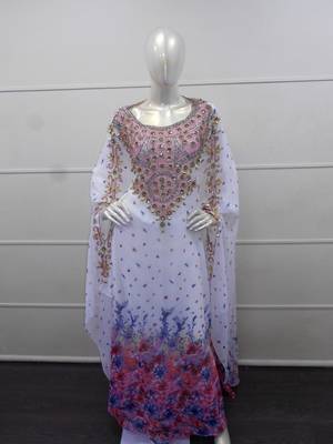 White zari work chiffon polyester islamic party wear festive farasha 1