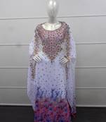 White zari work chiffon polyester islamic party wear festive farasha