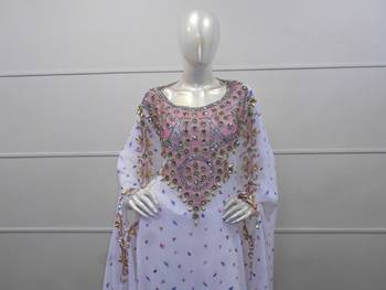 White zari work chiffon polyester islamic party wear festive farasha 3
