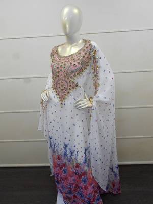White zari work chiffon polyester islamic party wear festive farasha 4