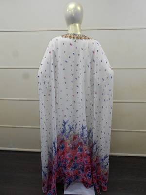 White zari work chiffon polyester islamic party wear festive farasha 5