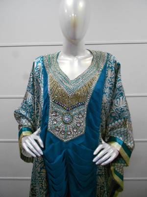 Blue zari work chiffon polyester islamic party wear festive farasha 1