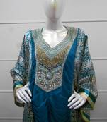 Blue zari work chiffon polyester islamic party wear festive farasha